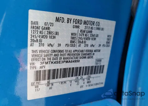 2023 Ford Mustang Mach-E Gt z USA, uszkodzony, nr VIN 3FMTK4SE3PMA64950